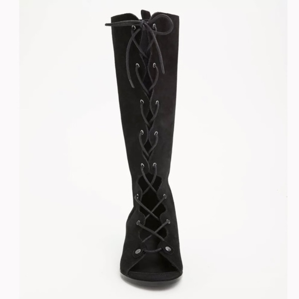 Black Lace-Up Peep-Toe Tall Women's Boot Gladiators